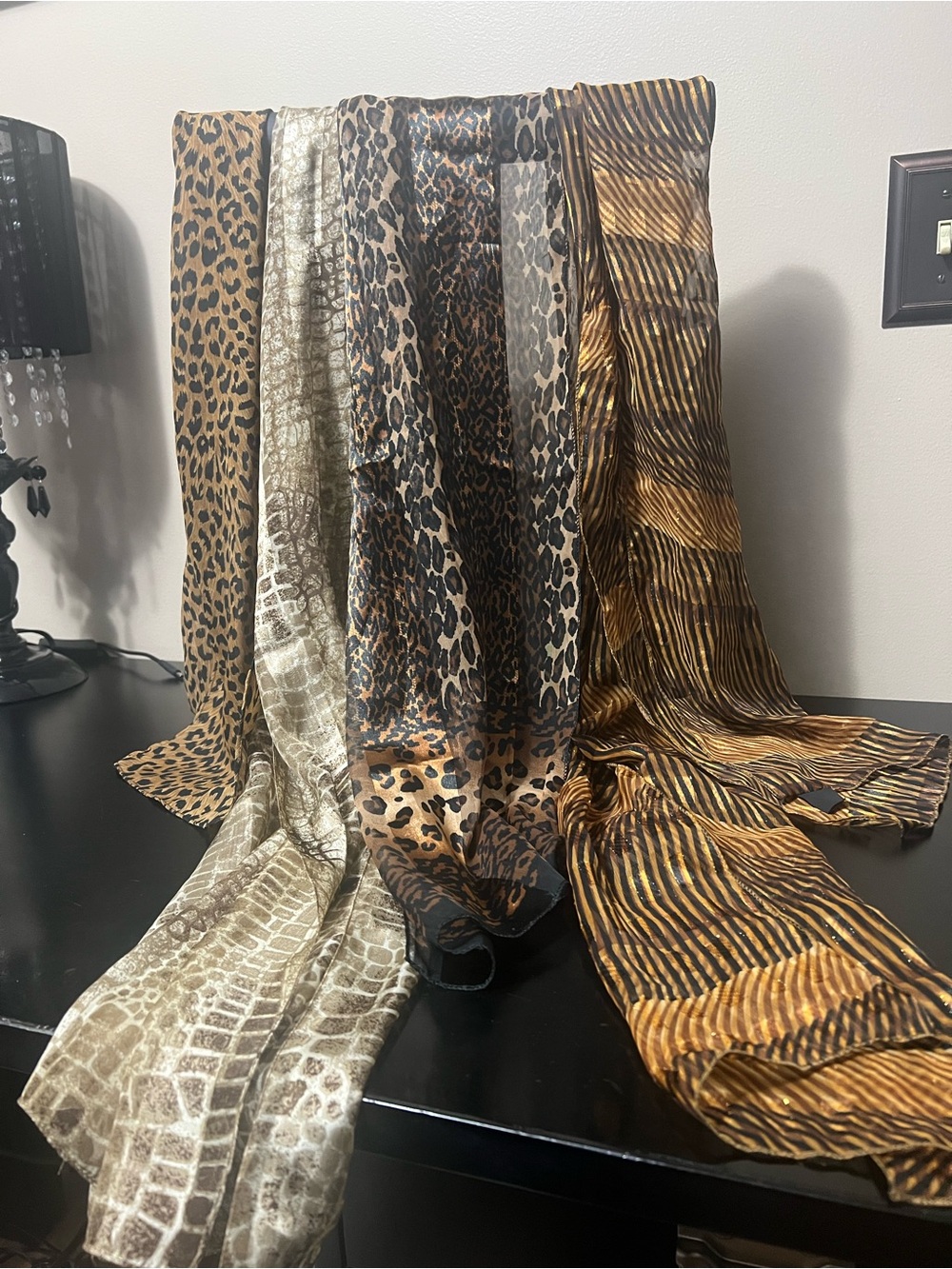 4 Animal-Print Sheer Scarfs in Brown and Tan - Picture 2 of 6